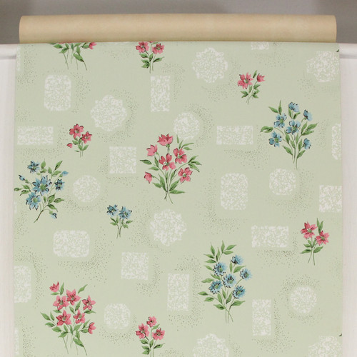1960s Vintage Wallpaper Pink Blue Flower Bouquets