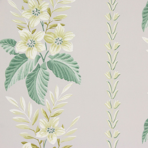 1940s Vintage Wallpaper Yellow Flowers on Gray