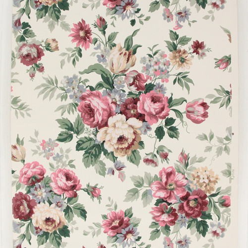 1950s Vintage Wallpaper Cabbage Roses on White