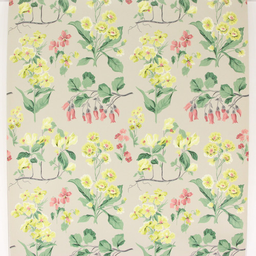 1950s Vintage Wallpaper Pink Yellow Flowers on Gray