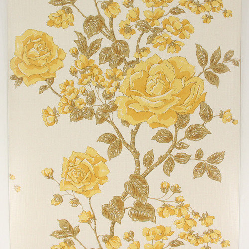 1970s Vintage Wallpaper Large Yellow Roses