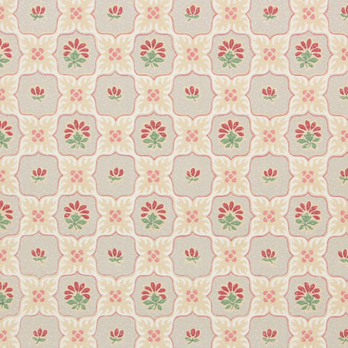 1930s Vintage Wallpaper Geometric Red Floral on Gray
