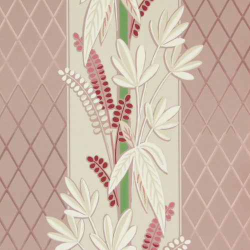 1940s Vintage Wallpaper White Pink Leaves on Pink