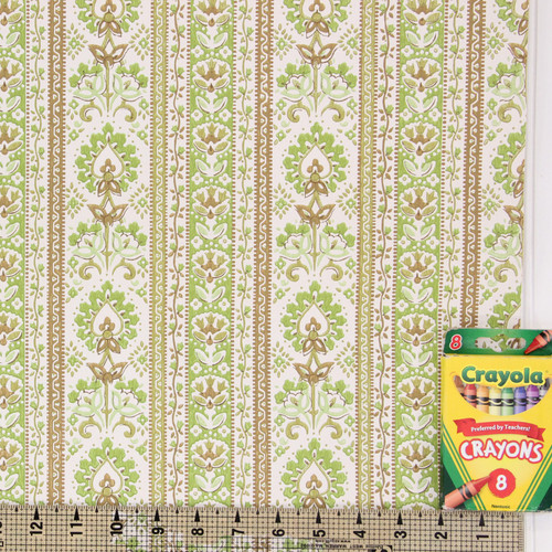 1970s Vintage Wallpaper Green Floral Stripe - Rosie's Vintage