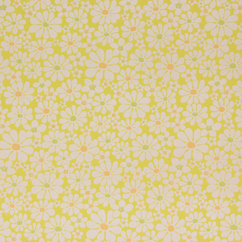 1970s Vintage Wallpaper White Daisies on Yellow Bright Centers