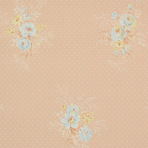 1940s Vintage Wallpaper Light Blue Flowers on Peach