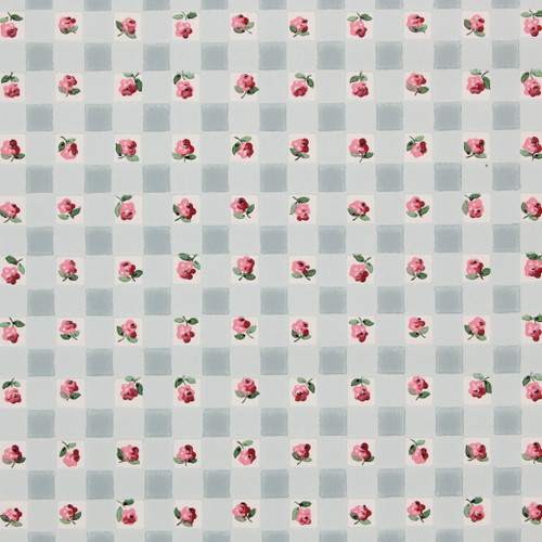 1940s Vintage Wallpaper Roses on Blue Check