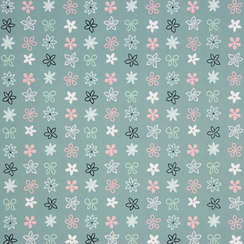 1950s Vintage Wallpaper Pink White Floral Geometric on Green