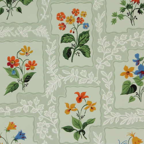 1940s Vintage Wallpaper Orange Yellow Flowers on Green