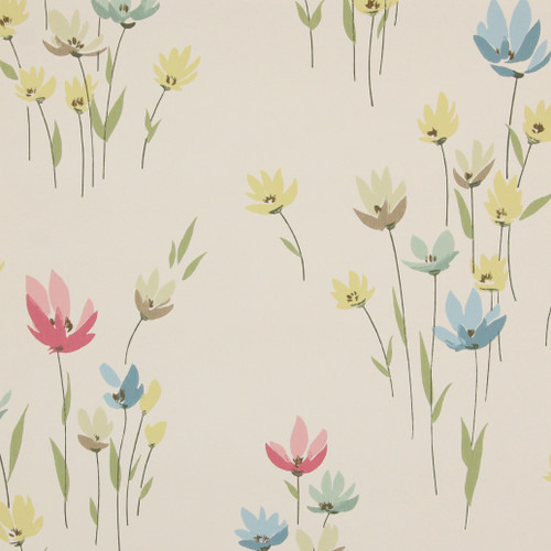 1950s Vintage Wallpaper Thomas Strahan Pink Blue Yellow Flowers