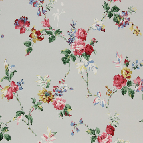 1940s Vintage Wallpaper Pink Yellow Flowers on Light Blue