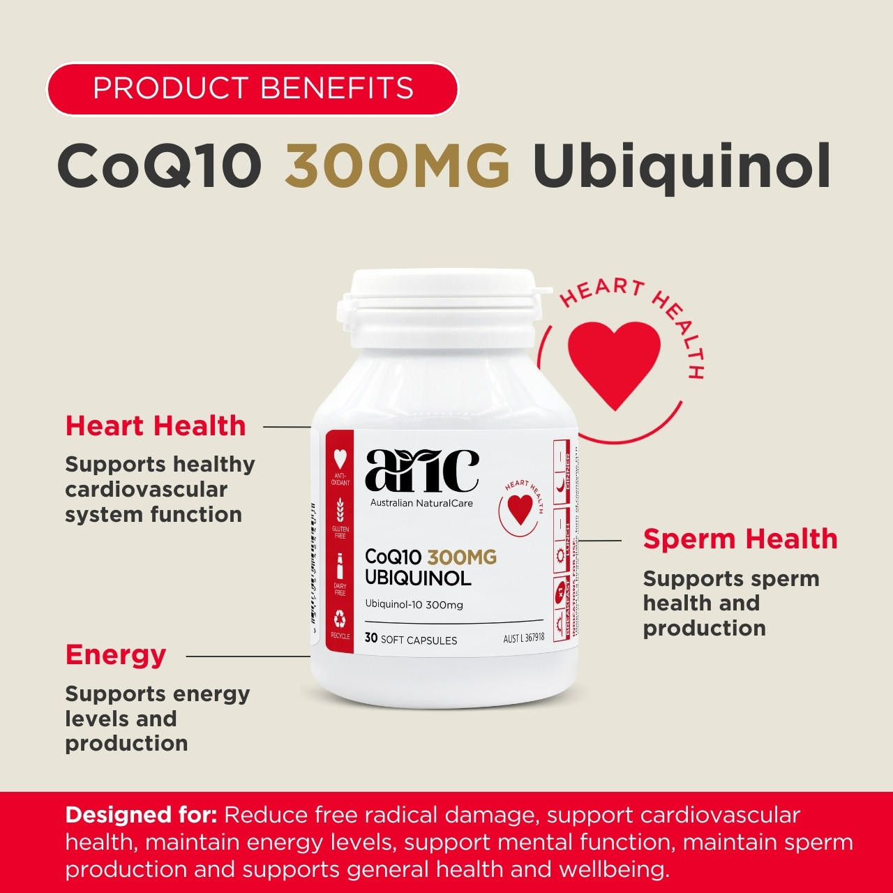 Australian NaturalCare CoQ10 300MG Ubiquinol 30 caps 