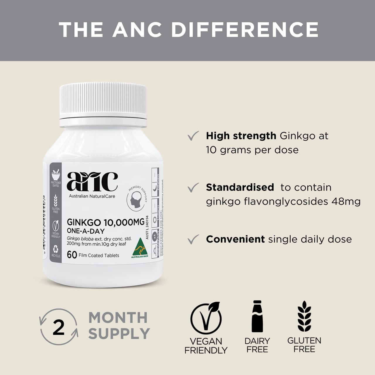 Australian NaturalCare Ginkgo 10,000mg One-A-Day 60 tabs