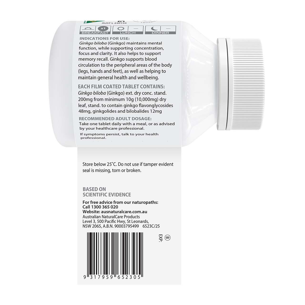 Australian NaturalCare Ginkgo 10,000mg One-A-Day 60 tabs 