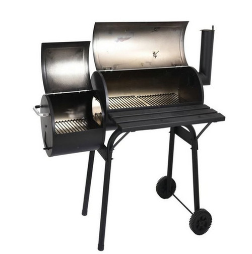 2 in 1 BBQ with Offset Sidebox Smoker Charcoal Barbecue Grill Chimney