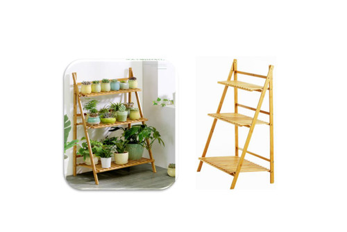 3 Tier Collapsible Ladder Flower Plant Rack Bamboo Shelf Racks Flower Pots