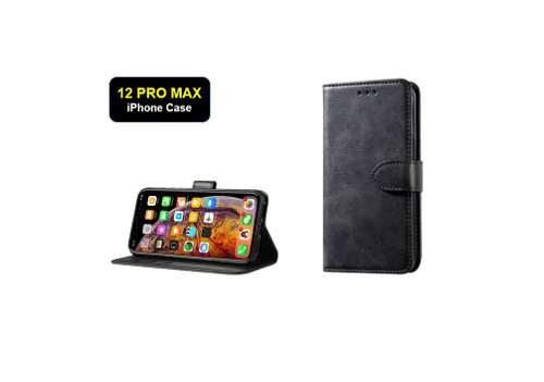 iPhone 12 PRO MAX Flip Case PU Leather Wallet Card Holder Apple BLACK