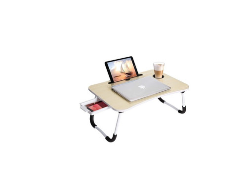 BEIGE Folding Lap with Drawer Desk Laptop Tray Computer Desk Mobile Table
