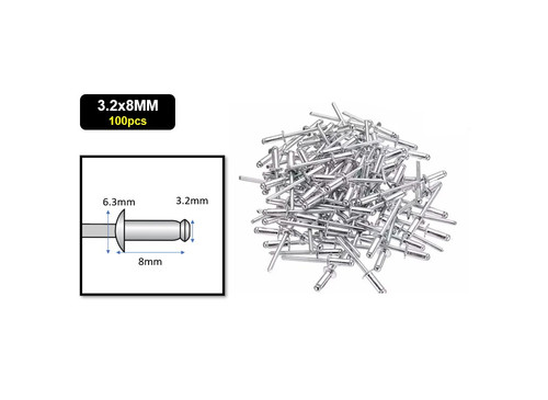 100pcs 3.2x8mm Aluminum Blind Rivets Pop Rivets Core Pulling Rivets Grip