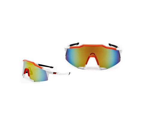 65mm Rainbow Mirror Glasses White Frame Sunglasses Cycling Running Bike MTB