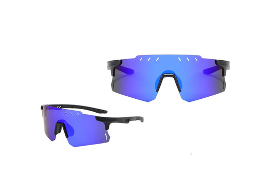 68mm Blue Mirror Glasses Black Frame Sunglasses Cycling Running Bike MTB