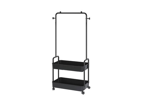 60cm BLACK 2 Tier Basket Cloth Rack Wheel Hanger Garment Coat Casters