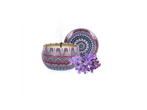 Lavender Scent Pillar Candle Soy Wax Tin Can Scented Smokeless Floral Aroma