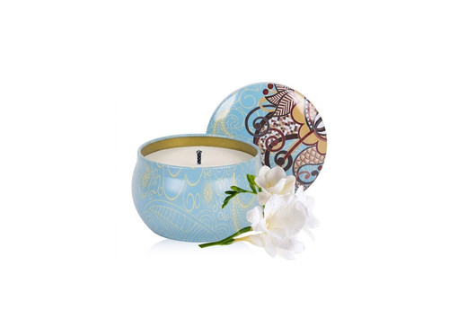 Freesia Scent Pillar Candle Soy Wax Tin Can Scented Smokeless Floral Aroma