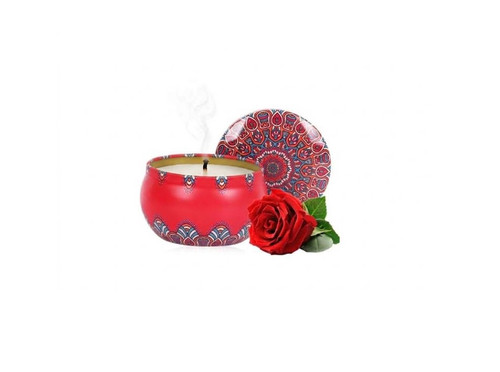 Rose Scent Pillar Candle Soy Wax Tin Can Scented Smokeless Floral Aroma