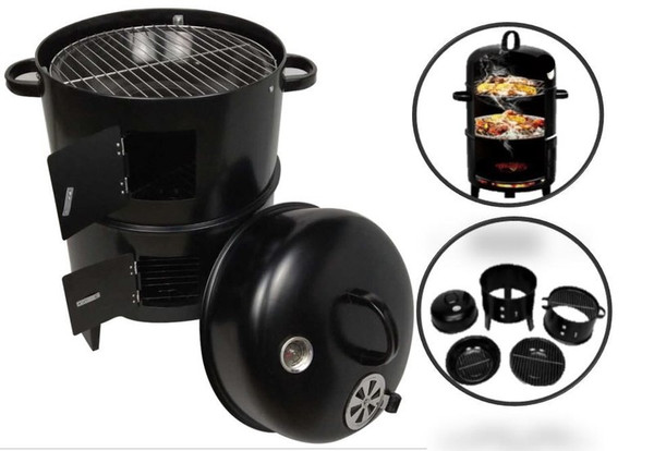 3 in 1 Barrel Smoker BBQ Charcoal Smoker Barbecue Grill 3 Layers