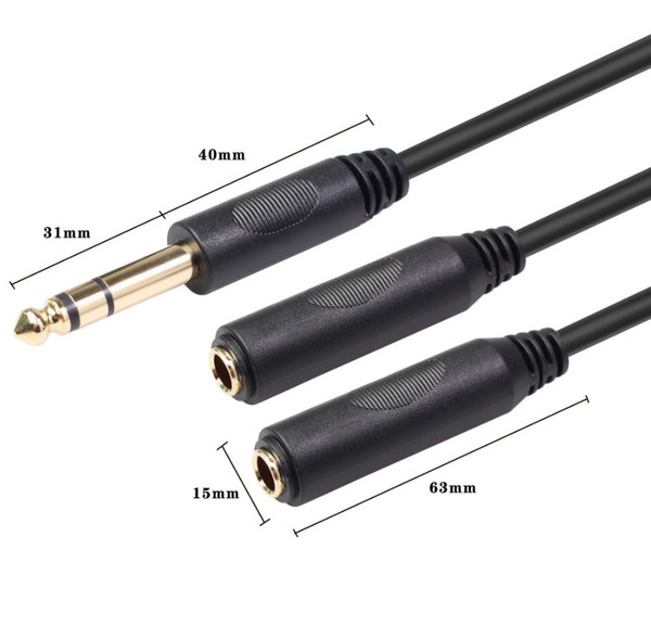 6.35mm Stereo Adapter Splitter Cable Connectors 1/4"TRS/TS