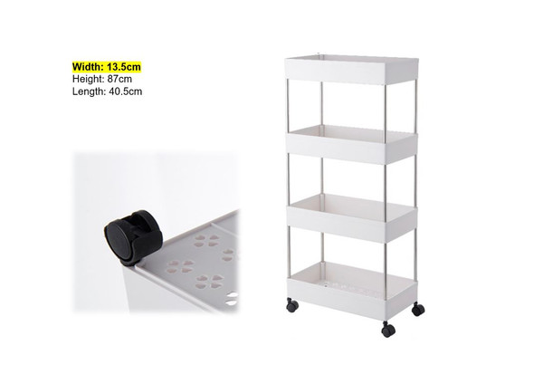 13.5cm 4 Tier Kitchen Trolley Mobile Utility Cart Storage Organizer Caster