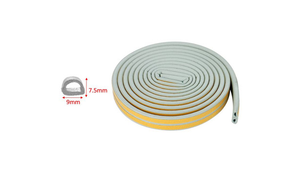 7.5mm TYPE-D GREY Door Seal Strip Draught Excluder Tape Weather Strip 6M