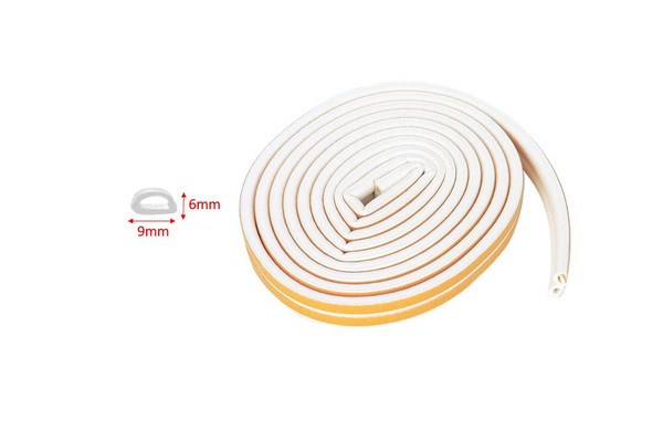 6mm TYPE-D WHITE Door Seal Strip Draught Excluder Tape Weather Strip 6M