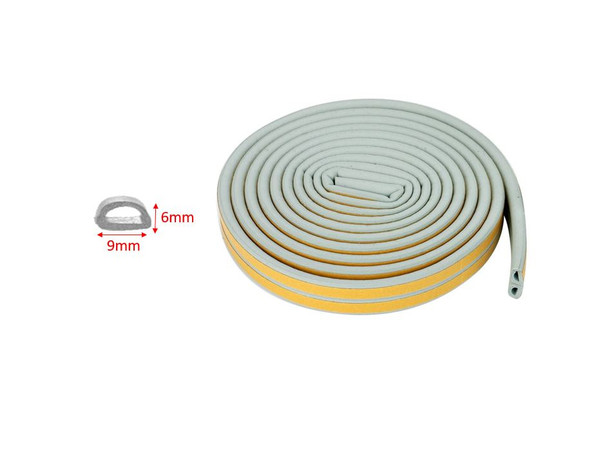 6mm TYPE-D GREY Door Seal Strip Draught Excluder Tape Weather Strip 6M