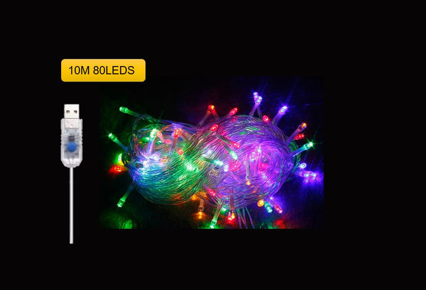 RAINBOW 80 LED 10M USB Powered Seed Fairy Lights Xmas Party Room Decor