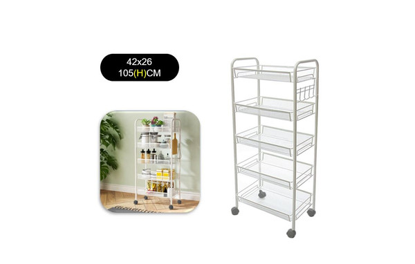 5 Tier Handle Trolley Mobile Utility Cart Storage Organizer Caster Kitchen