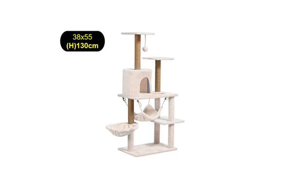 130cm Cat Tree Basket Hammock Cave Scratching Post Climbing Toy Scratcher