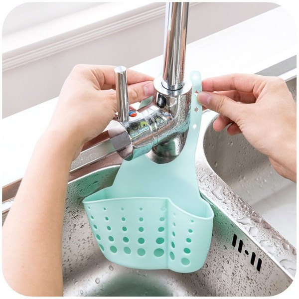 BLUE Kitchen Bathroom Sink Storage Basket Sponge Brush Organize Holder