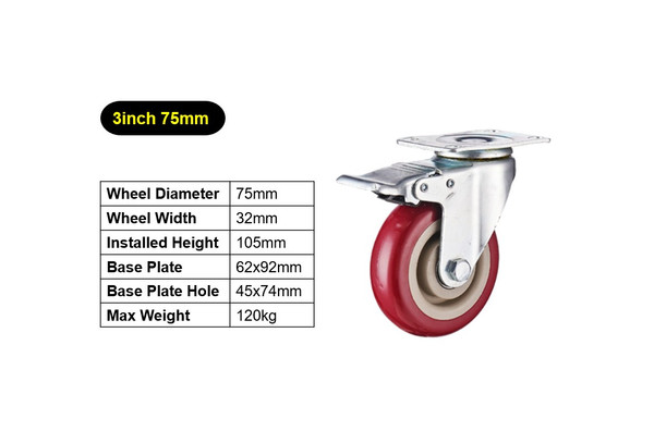 3in 75mm Lock Swivel Plate Caster Wheels Top Plate & Bearing PVC Heavy Duty 3in 75mm Lock Swivel Plate Caster Wheels Top Plate & Bearing PVC Heavy Duty