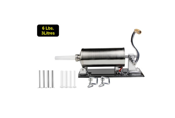 6lbs 3L Sausage Maker Filler Stainless Steel Manual Stuffer Horizontal