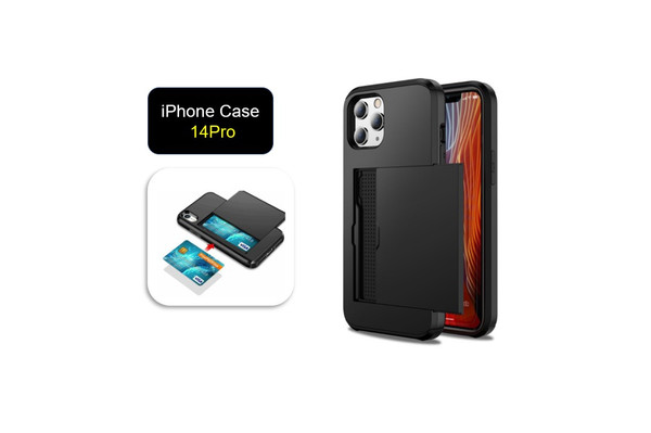 BLACK Iphone 14Pro Case Apple  Card Holder Wallet Slip Card Slot