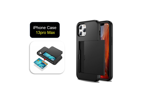 BLACK Iphone 13pro Max Case Apple  Card Holder Wallet Slip Card Slot