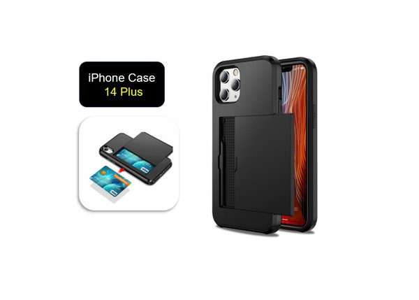 BLACK Iphone 14 Plus Case Apple  Card Holder Wallet Slip Card Slot