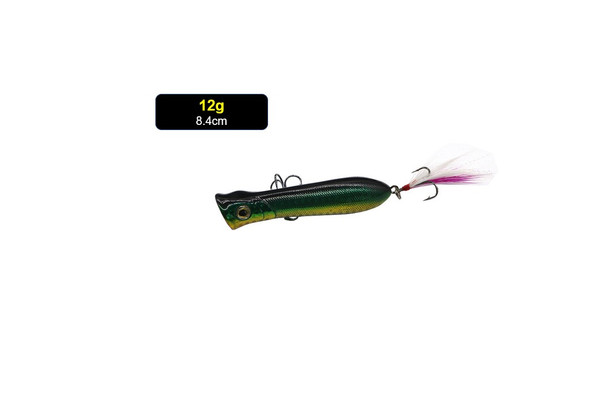 Green 12g 8cm Topwater Popper Crank Bait Jig Fishing Lure Splash surface