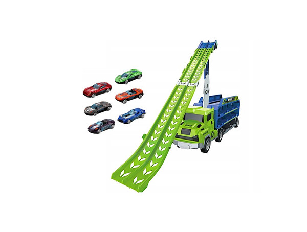 Foldable Carrier Truck 6 cars Transformer Slide Race Track Car Transporter