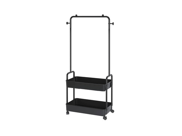 60cm BLACK 2 Tier Basket Cloth Rack Wheel Hanger Garment Coat Casters