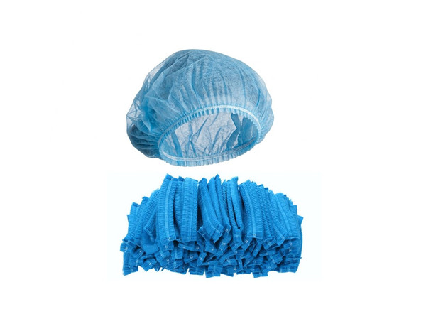 100pcs BLUE Disposable Cap Hair Net Non-Woven Head Cover Elastic Cleaning
