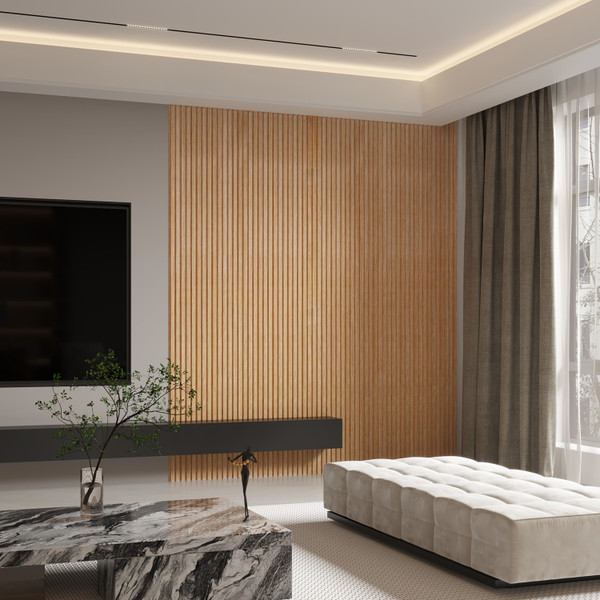 Oak MDF Tongue and Groove Slat Wall Plank 8'