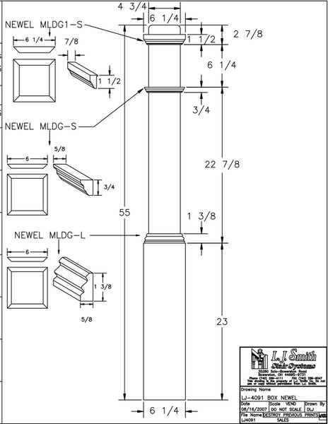 LJ-4091-H Plain Panel Box Newel